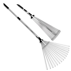 Adjustable metal rake, foldable and retractable, stainless steel material, suitable for leaves, shrubs and small areas
