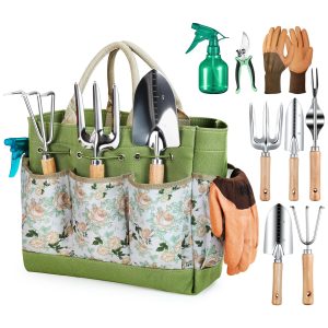 9-piece set of gardening tools, with storage bag, heavy-duty gardening hand tools