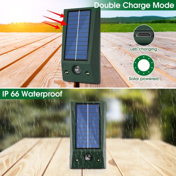 Outdoor solar ultrasonic animal repellent, waterproof, with flash, solar powered - 图片 2