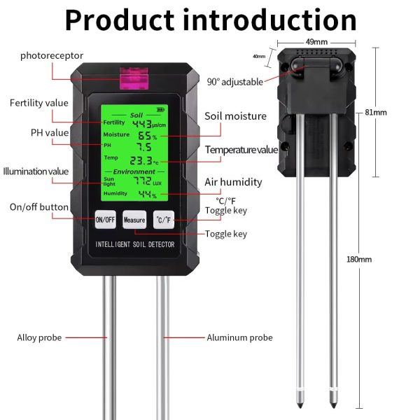 6-in-1 soil test kit, LED display, battery powered - 图片 5